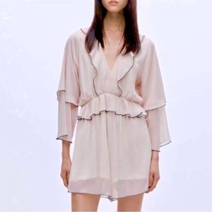 Zara Beige Cream Ruffles Jumpsuit Sheer Dress Romper NEW $89